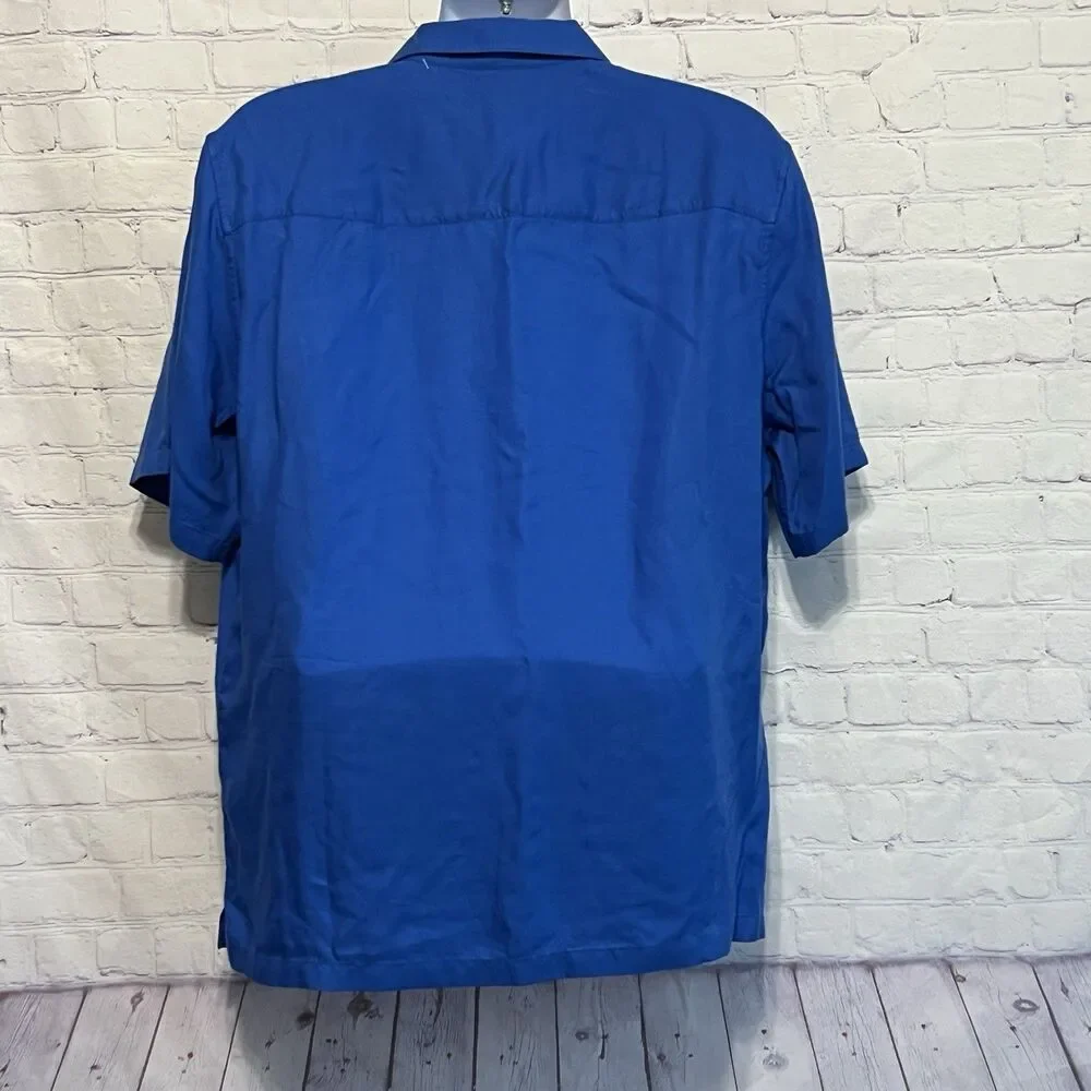Theory Mens Noll Tencel Flow Twill Button Up Shirt Sail Blue XL Short Sleeve